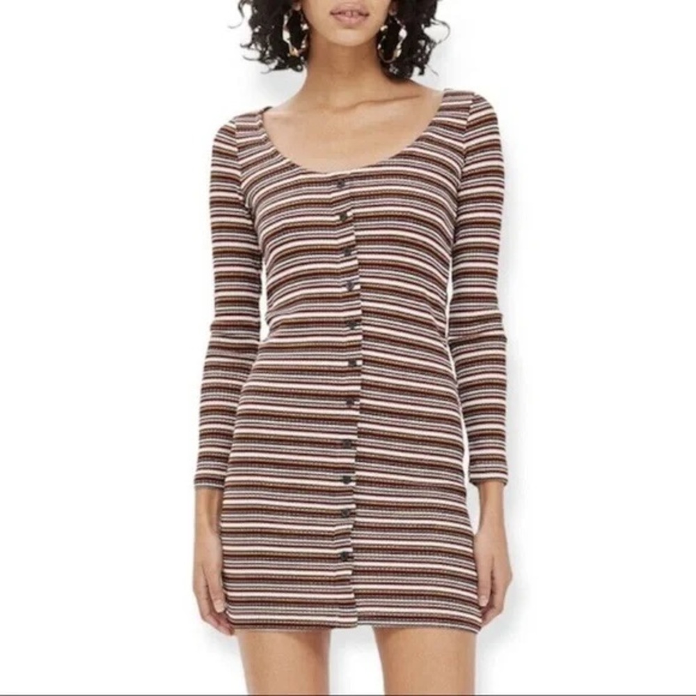 Topshop Multicolor Striped Long Sleeve Dress